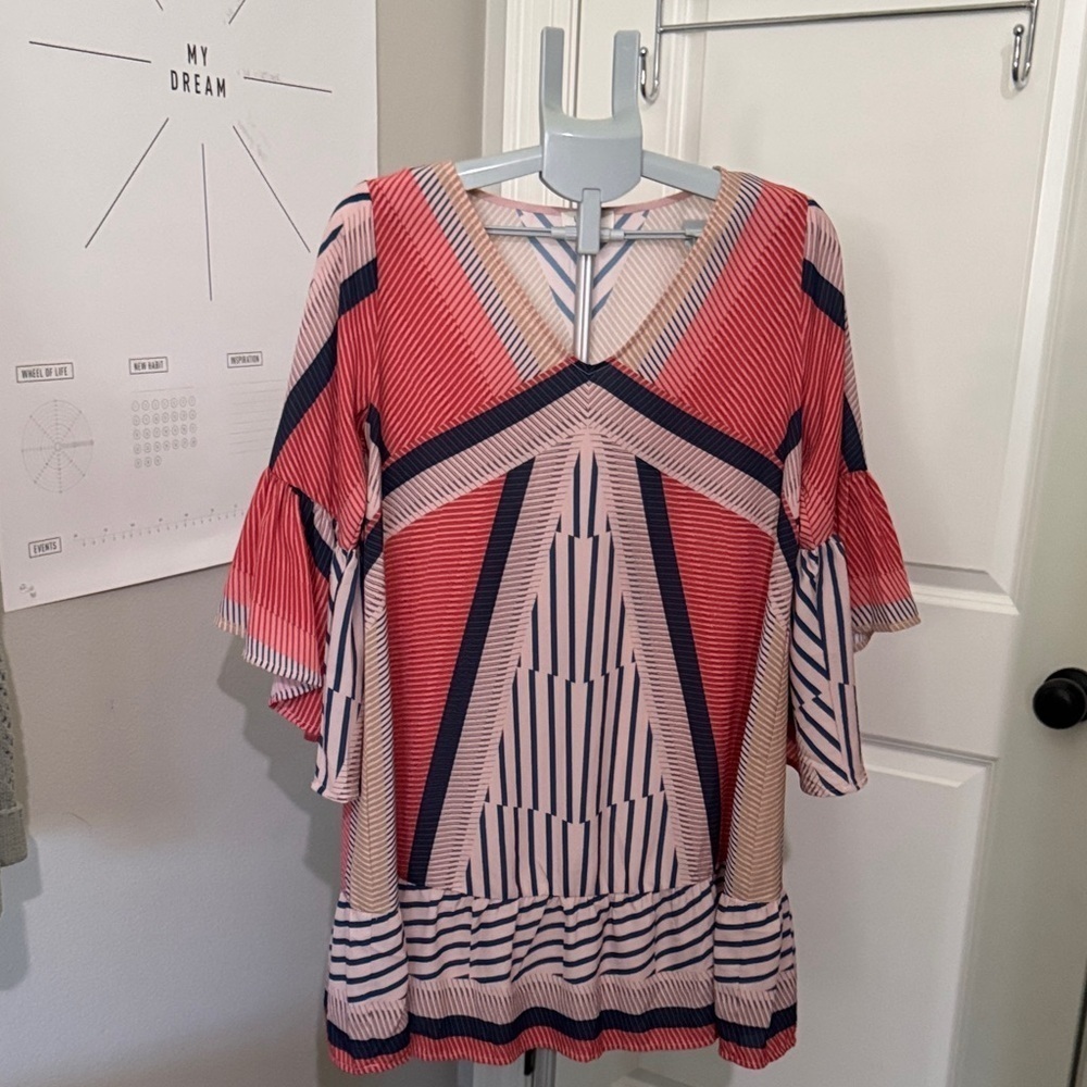 Umgee Red and Blue Geometric Mini Dress
